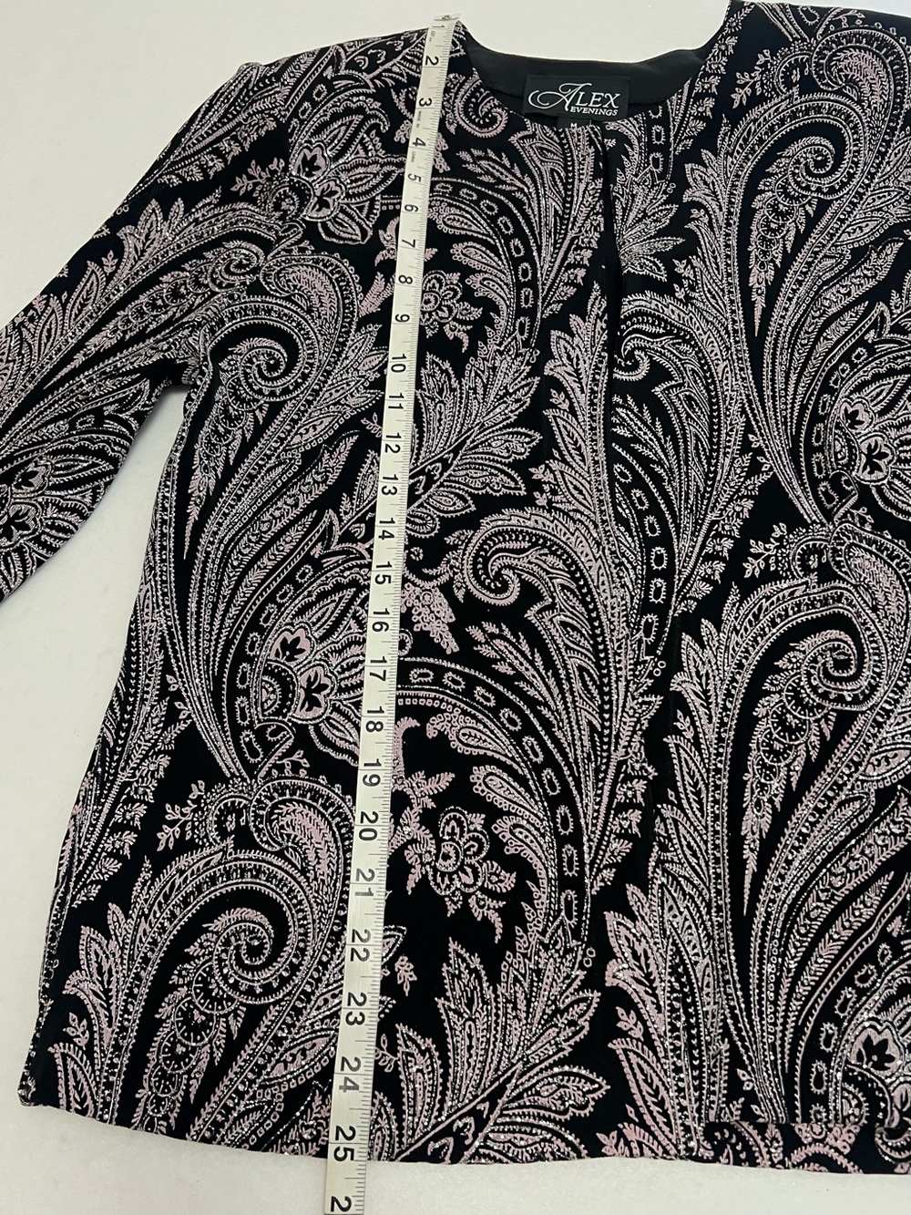 Alex Evenings Glitter Paisley Print Twinset Jacket Tank Top Set Black Stone M - Picture 11 of 16